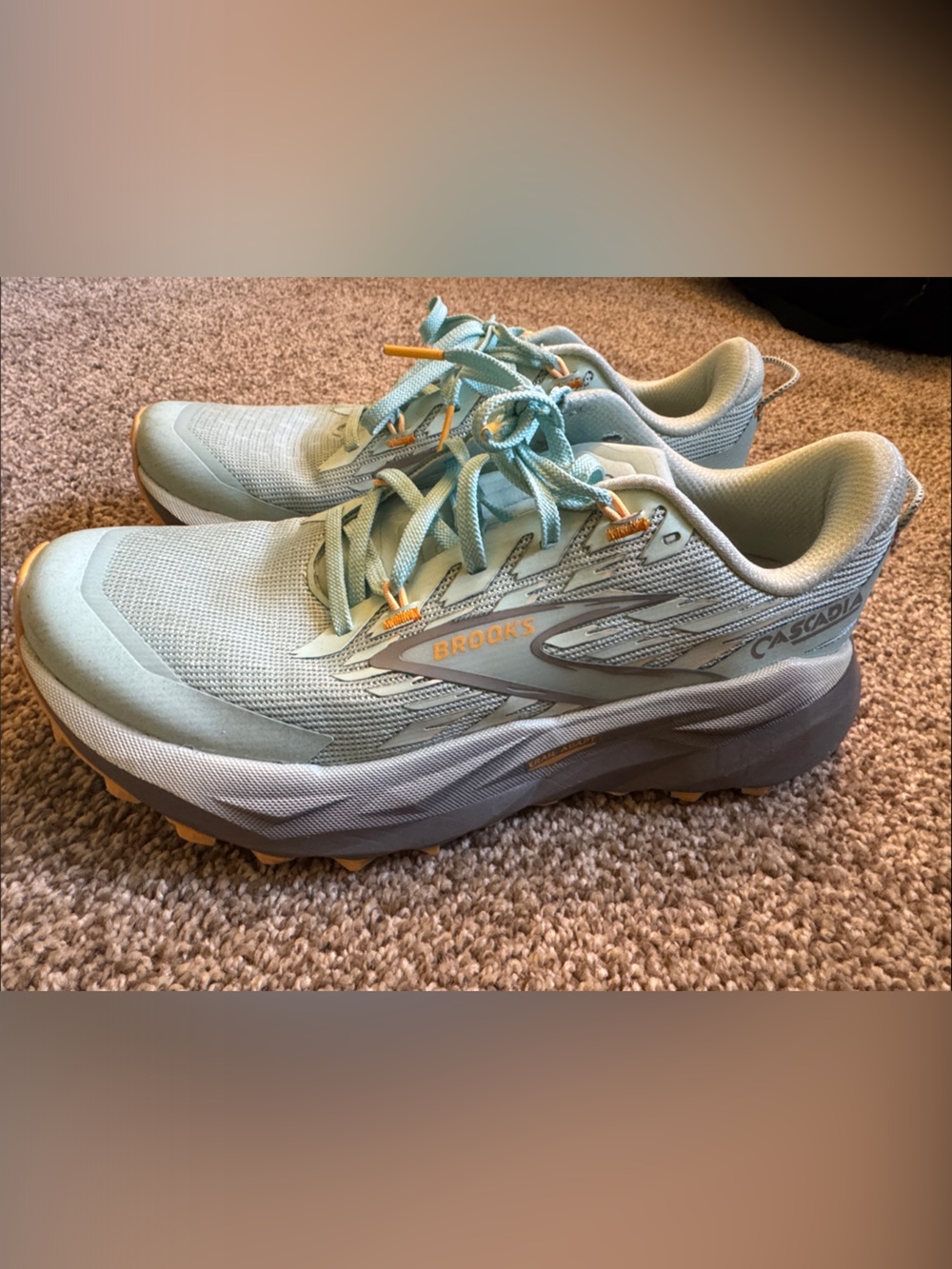 Brooks Women's Light Mint Green Trail Running Shoes with Gold Accents